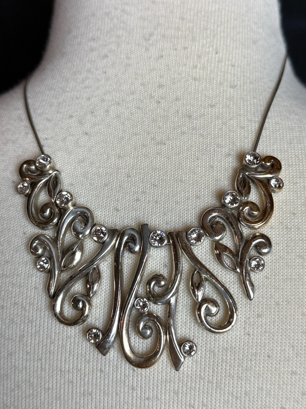 Brighton Concerto Silver Scroll Crystal Statement Necklace